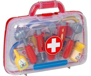 PETERKIN | Classic Doctor's Medical Carry Case Toy | 11 piece, brightly coloured, plastic doctor's set in a sturdy 30cm carry case | Roleplay Toys | Ages 3+, Red