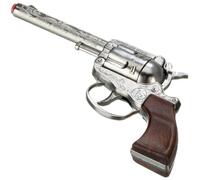 PETERKIN | Classic Gonher 100 Shot Cowboy Pistol Toy | Diecast metal cowboy style pretend gun with western detailing and wood effect plastic butt | Roleplay Toys | Fancy Dress Accessories | Ages 3+