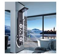 PETERNATA Thermostatic Shower Mixer Set Black Nickel LED Shower Panel Six Functions Shower Column Rain Waterfall Shower Massage Spa Tub Shower With Bidet Bath Taps (Nickel 8006 1)