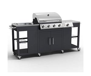 Petersburg Outdoor Kitchen with 4 Burner Gas Grill, Side Burner and Sink