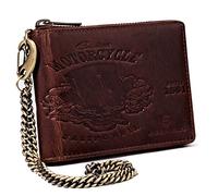 PETERSON Large men's leather wallet with chain, male pattern, space for coins, cards and banknotes, Formula 1, 10 cm, Modern