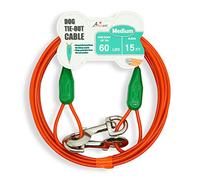 Petest 15ft Tie-Out Cable with Crimp Cover for Medium Dogs Up to 60 Pounds DarkGreen & Orange