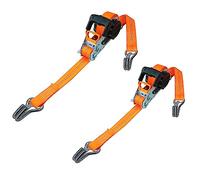 PETEX 2 x Automatic Ratchet Tie Down Strap Self-Reeling 1 Piece 5 m x 35 mm 1000/2000 daN up to 2000 kg Orange Safety Double Pointed Hooks