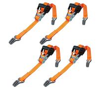 PETEX 4 x Automatic Ratchet Tie Down Strap Self-Retracting 1-Piece 5 m x 35 mm 1000/2000 daN up to 2000 kg Orange Safety Double Pointed Hooks