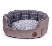 Petface Bamboo Oval Dog Bed, Medium, Grey Check