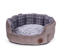 Petface Check and Bamboo Oval Dog Bed with Reversible Cushion, Machine Washable, Medium (Pack of 1)