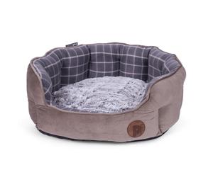 Petface Bamboo Oval Dog Bed - Medium, Grey Check (C-15157) | Removable Cushion, Anti-Slip Base, 30C Washable