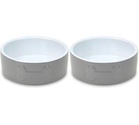 Petface Bone Ceramic Pet Bowl for Feeding and Watering, Suitable for Both Dogs and Cats, Grey/White, 15 cm (Pack of 2)