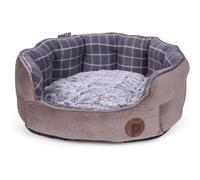 Petface Check and Bamboo Oval Dog Bed with Reversible Cushion, Machine