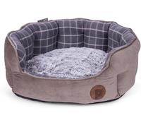 Petface Check and Bamboo Oval Dog or Cat Bed, Large, Grey
