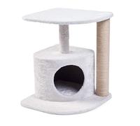 Petface Corner Cat Scratcher with Hide Box and Scratch Post, Cream, 48H x 40W x 40D cm