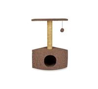 Petface Corner Cat Scratcher with Hide Box and Ball Toy, Multi-Activity Cat House for Play & Rest, Brown, 30L x 49W x 40H cm