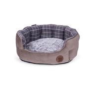 Petface Dog Bed Oval Soft Comfy Luxury Grey Check Bamboo Anti Slip Small 60x52cm
