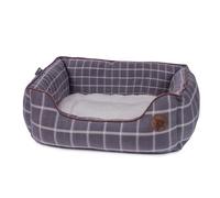 Petface Dog Bed Square Soft Luxury Grey Window Pane Check Anti Slip Small 50x42