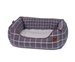 Petface Dog Bed Square Soft Luxury Grey Window Pane Check Anti Slip Small 50x42