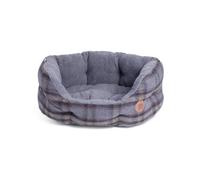 Petface Dog Bed Stylish Luxury Tweed Grey Oval with Fleece Inside Bed Size S