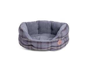 Petface Dog Bed Stylish Luxury Tweed Grey Oval with Fleece Inside Bed Size S