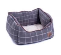 Petface Grey Window Pane Check Square Bed, Small