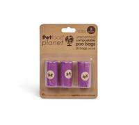 Petface Dog Waste Poo Bags Unscented Purple 3 Rolls of 20 Bags 22 x 30 cm Compostable