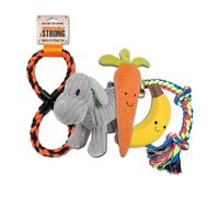 Petface Favourites Dog Toy Bundle - Includes 1 x Freddi Plush, Fluffy Carrot, Latex Banana, Triple Knot Rope & Seriously Strong Figure of 8 Rope