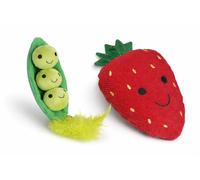 Petface Food Plush Cat Toy Bundle - Includes Peas In a Pod & Strawberry Plush Cat Toys Filled with Natural Catnip, Interactive Safe Pet Playtime for Cats & Kittens