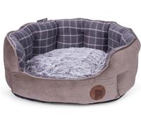 Petface Grey Check & Bamboo Oval Pet Bed Medium