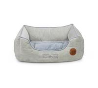 Petface Grey Cord Square Dog Bed, Medium (Pack of 1) | Reversible Cushion, Plush & Soft, Anti-Slip Base, Machine Washable, Stylish Design, Comfortable