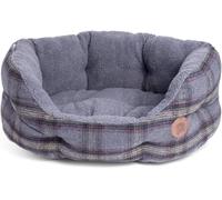 Petface Grey Tweed Oval Dog Bed with Reversible Cushion, Machine Washable, Medium (Pack of 1)