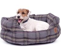 Petface Grey Tweed Oval Dog Bed with Reversible Cushion, Small (Pack of 1) | Plush Comfort, Reversible Cushion, Machine Washable, Anti-Slip Base, for Small Dogs