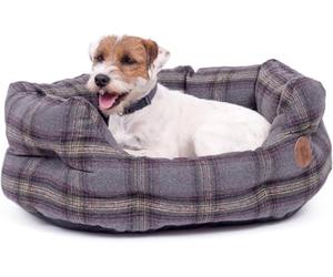 Petface Grey Tweed Oval Dog Bed with Reversible Cushion, Small (Pack of 1) | Plush Comfort, Reversible Cushion, Machine Washable, Anti-Slip Base, for Small Dogs