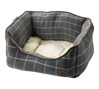 Petface Dog Bed - Grey Window Pane Check Square - Reversible Cushion, Machine Washable - Small