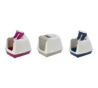 Petface Hooded Cat Litter Tray Blue/Grey/Pink - 50cm
