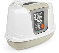 Petface Hooded Corner Cat Litter Tray, Pet Privacy, Reduce Odours & Keep Your Home Fresh, Scoop Provided, 56L x 38W x 46H cm