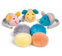 Petface Kitten Toy Bundle - Includes Little Mouse Face Kitten Toy with Bell (One supplied) & Pom Poms with Catnip, Suitable for Cats & Kittens