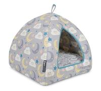 Petface (Little Petface) Igloo Kitten Bed, Grey Cloud and Moon Print, Faux Fur Cushion Included, 40 x 40 x 35 cm