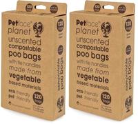 Petface Planet Unscented Tie Handle Compostable Dog Poop Bags, 120 Bags (Pack of 2)