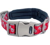 Petface Signature Padded Dog Collar, Large, Red Paws