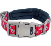 Petface Signature Padded Dog Collar, Large, Red With Grey Paws