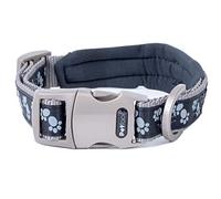 Petface Signature Padded Dog Collar, Medium, Black With Grey Paws