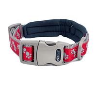 Petface Signature Padded Dog Collar, Medium, Red With Grey Paws