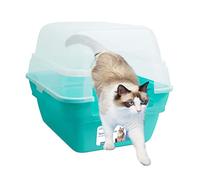 Petfamily 3in1 Large Cat Litter Tray Box with Hood Lid - Teal Plastic Tray, Sturdy & Easy to Clean, 55x45x44cm
