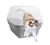 Petfamily Cat Litter Box, Large Foldable Jumbo Hooded with Transparent Lid,Grey