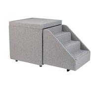 PetFusion Multi-Purpose Pet Stairs, Foldaway Cat and Dog Steps, Ottoman and Dog Toy Basket and Storage Window Perch Pet Steps for Bed, Sofa, Window