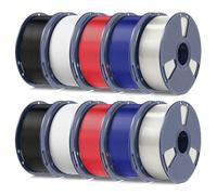 PETG Filament 1.75mm 2025 Upgrade Spool Compatible with Bambulab Refill Filament, 10kg(22lbs) SUNLU PETG 3D Printer Filament, 2 Pack-Black+White+Transparent+Red+Blue