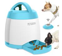 PETGEEK Treat Dispenser Dog Toys, Automatic Pet Feeder with Dual Power Supply and Remote Control, Dog Puzzle Toys and Interactive Dog Toys in One for Indoor or Outdoor Play(Blue)