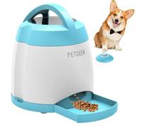 PETGEEK Treat Dispenser Dog Toys, Automatic Pet Feeder with Dual Power Supply and Remote Control, Dog Puzzle Toys and Interactive Dog Toys in One for Indoor or Outdoor Play(Blue)