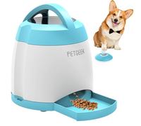 PETGEEK Interactive Dog Treat Dispenser and Puzzle Toy With Automatic Feeder, Dual Power Supply and Remote Control for Indoor or Outdoor Play (Blue)