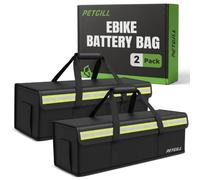 PETGILL 2-Pack (L & M Mixed Sizes) E-Bike Battery Safe Bag - Fireproof Explosionproof Lipo Bag for Ebike Battery Charging and Storage (L: 19.2x5.5x5.9 / M: 16.1x5.5x5.1)