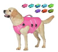 Petglad Dog Life Jacket, Reflective Dog Harness Life Vest with Rescue Handle for Swimming Boating, Adjustable High Buoyancy Flotation Swim Vest for Small Meium Large Dogs - Pink, L