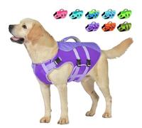 Petglad Dog Life Jacket, Reflective Dog Harness Life Vest with Rescue Handle for Swimming Boating, Adjustable High Buoyancy Flotation Swim Vest for Small Meium Large Dogs - Purple, XL